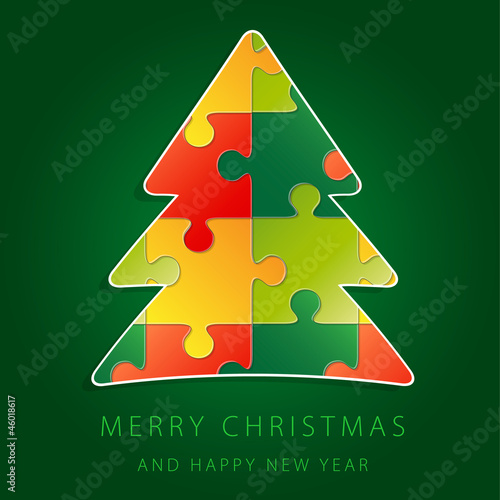 Christmas tree puzzle greeting card