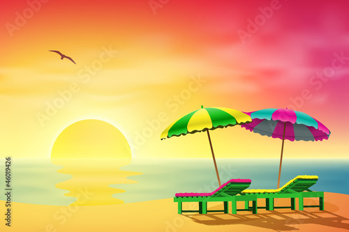 Sun Loungers on Beach