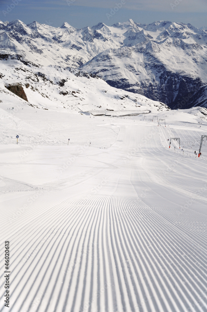 Fresh ski track at Soelden glacier