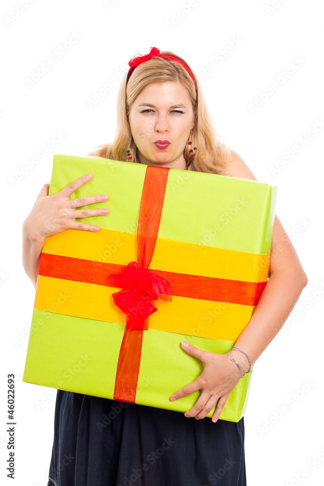 Fototapeta premium Greedy woman with gift