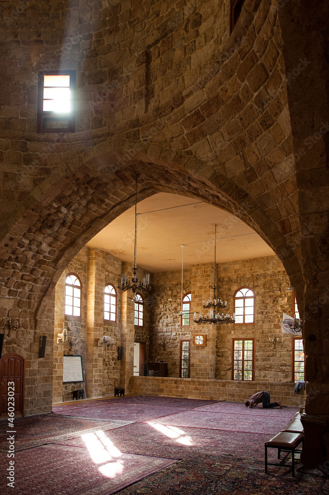 Praying in an old mosque in Sidon, Lebanon