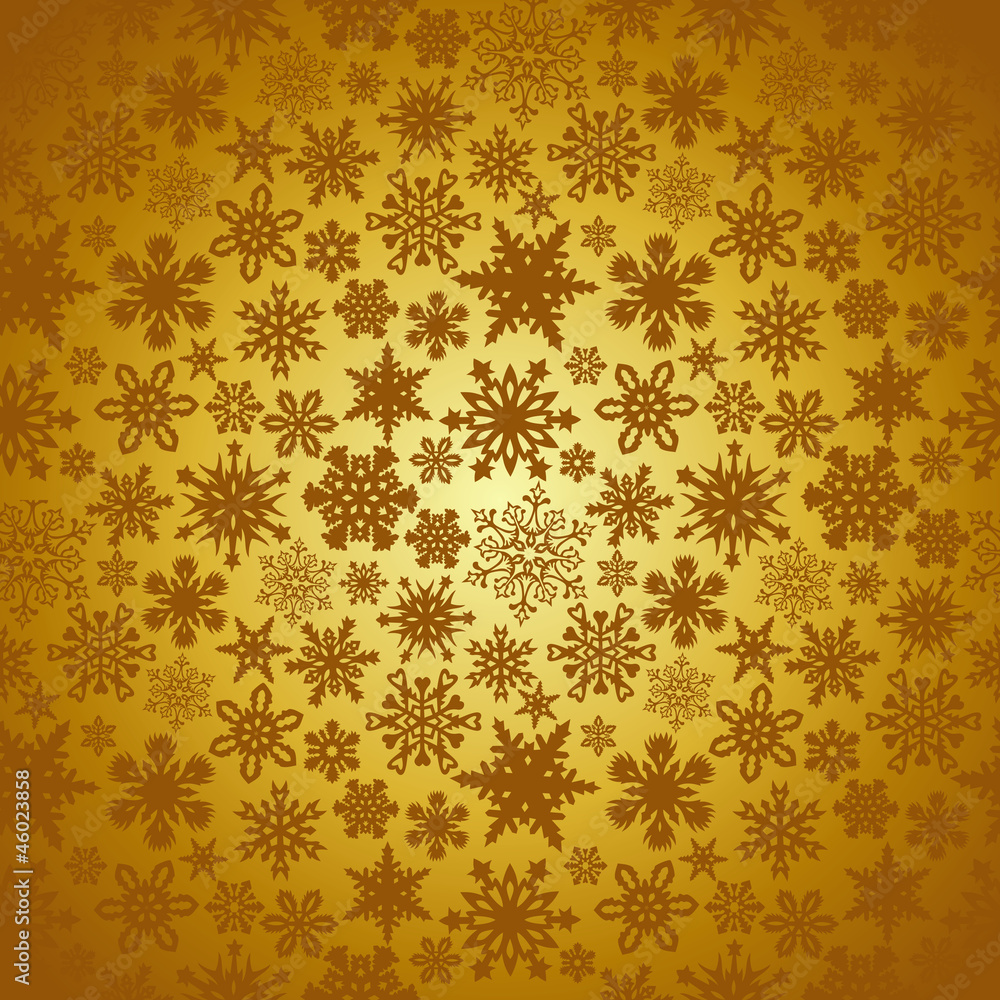Golden Christmas snowflakes background