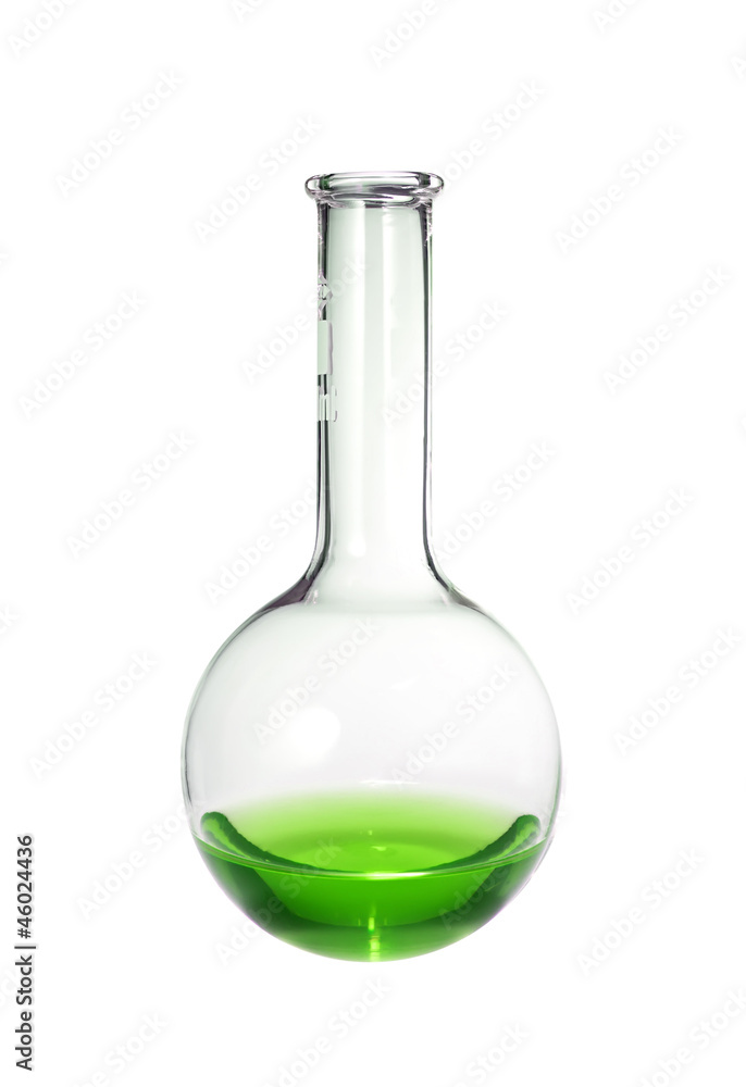 Test-tube with green liquid isolated on white Test-tube with green liquid isolated on white