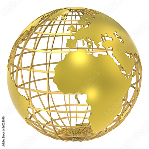 The Earth. The Earth, frame structure of Gold. Isolated.
