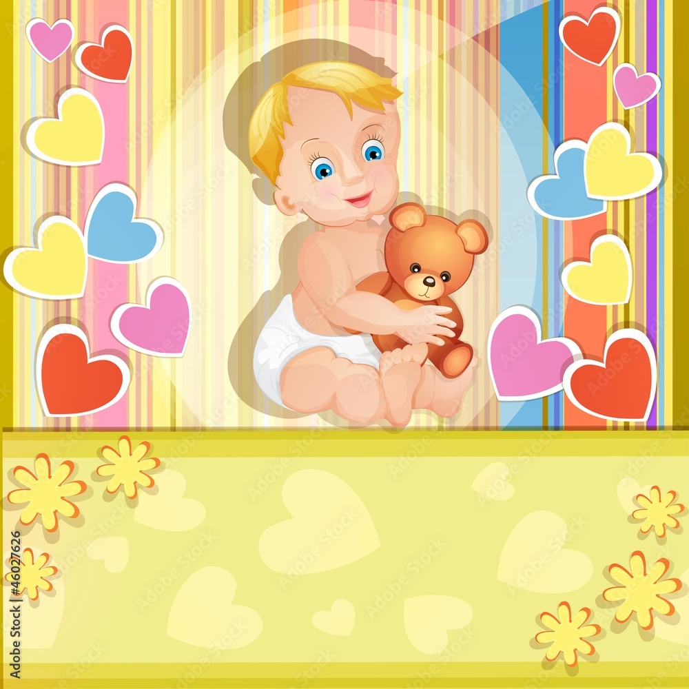 Baby shower card with cute baby boy Baby shower card with cute baby boy