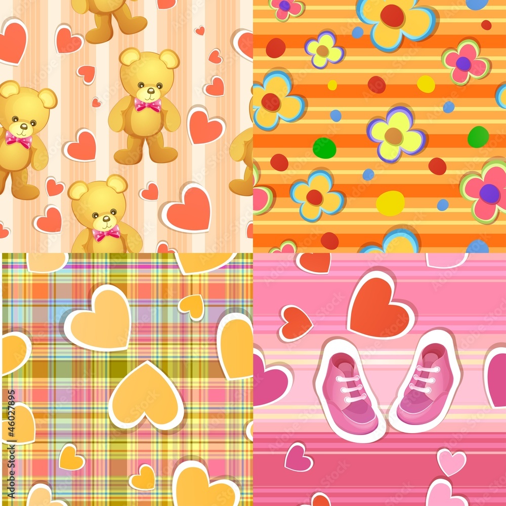 Plakat Set of 4 seamless baby background patterns