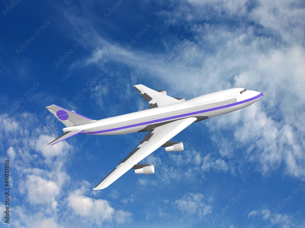 Obraz premium Flying jet airplane, 3D render.