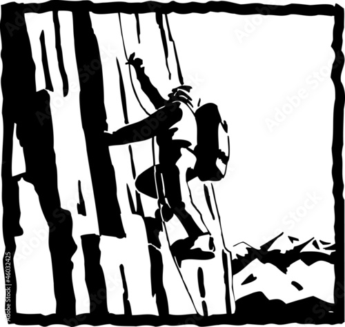 climber climbing in rock wall of high mountains