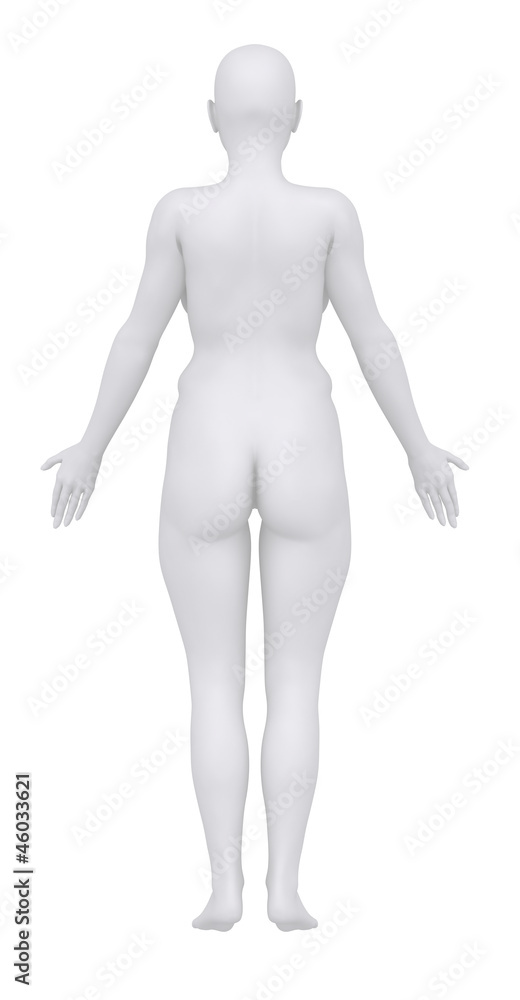 Old woman in anatomical position posterior view Old woman in anatomical position posterior view