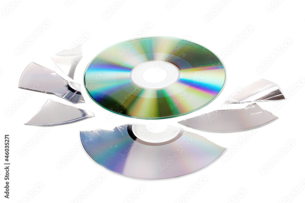 Broken and whole disks with information isolated on white
