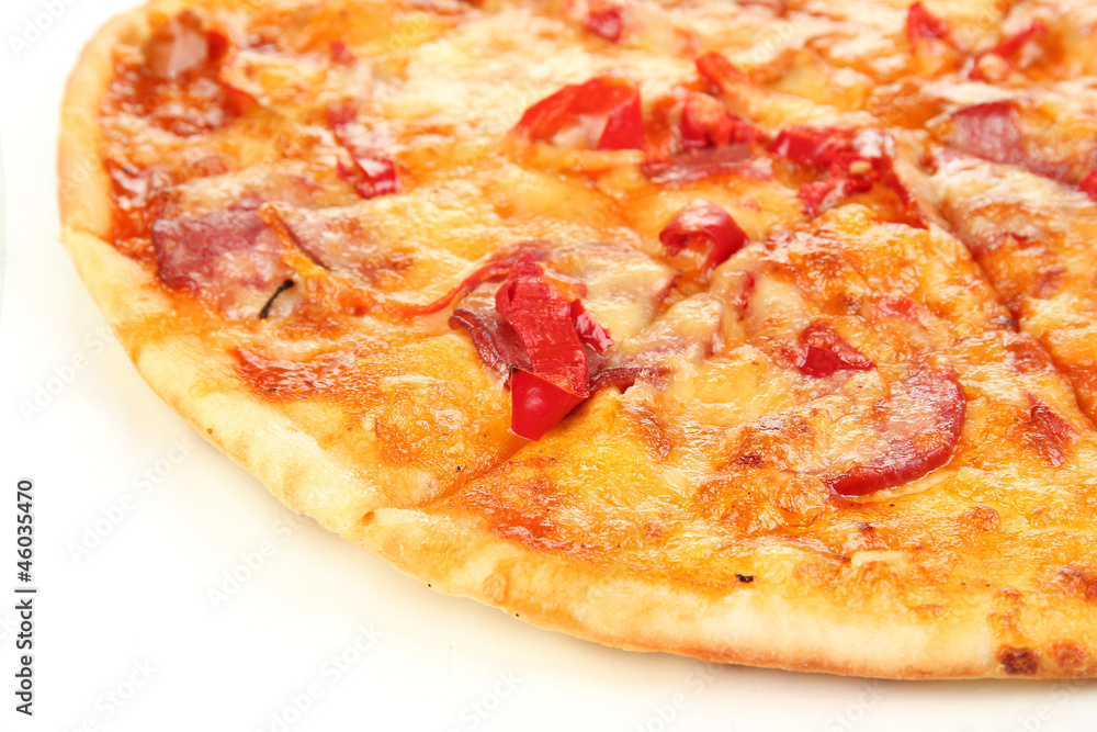 Tasty pepperoni pizza isolated on white