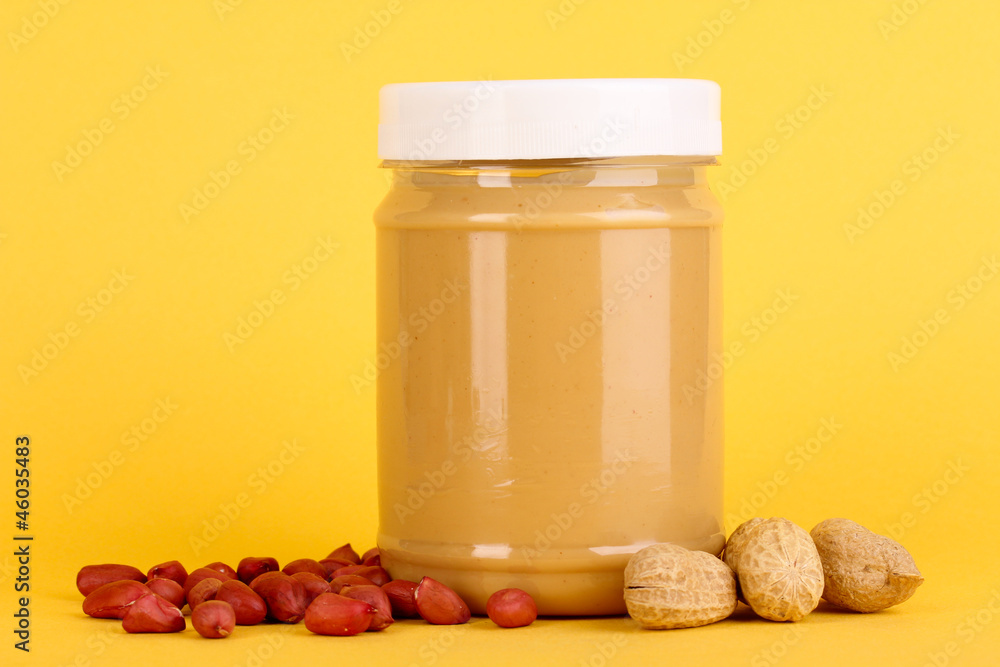 Delicious peanut butter in jar of peanut near Delicious peanut butter in jar of peanut near