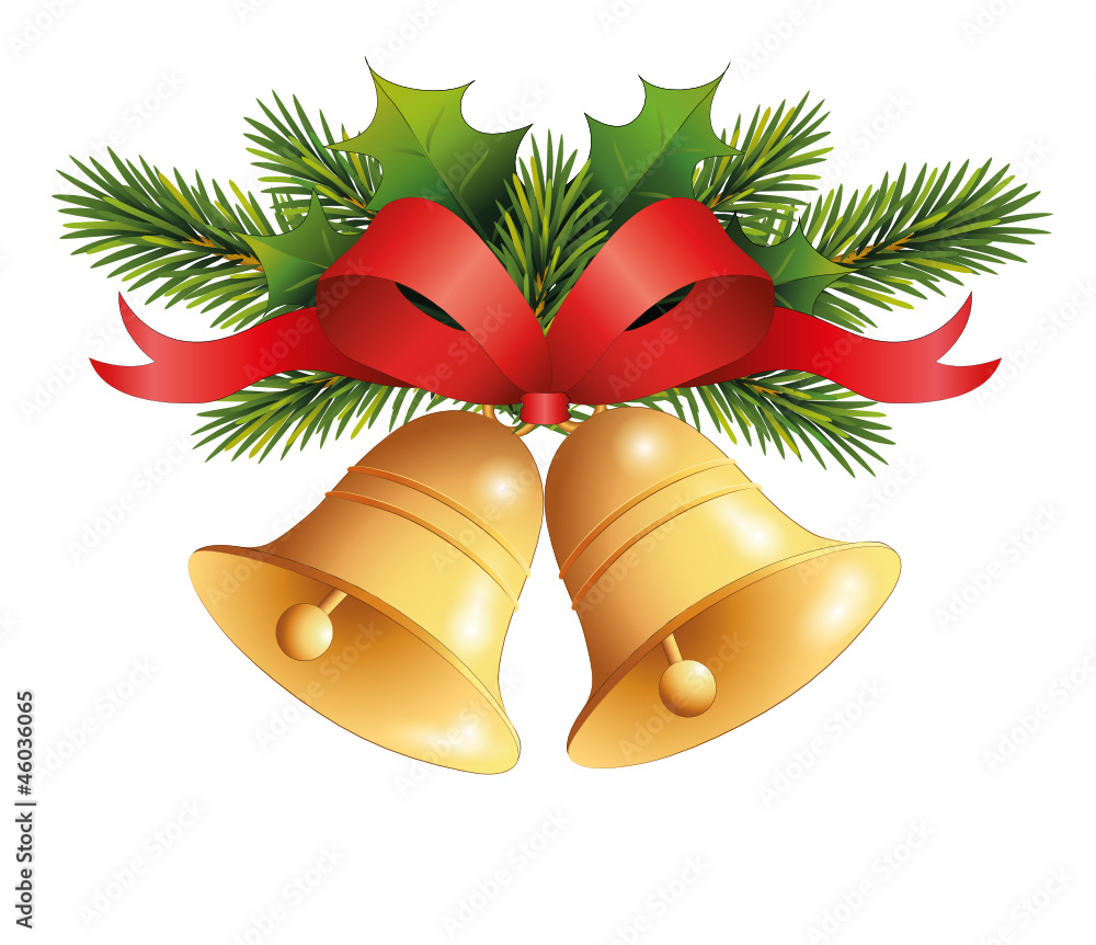 Weihnachtsglocken mit Tannen/Mistelzweige u. Schleife Stock Vector