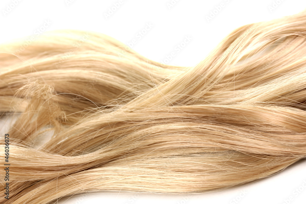 Curly blond hair close-up isolated on white Curly blond hair close-up isolated on white