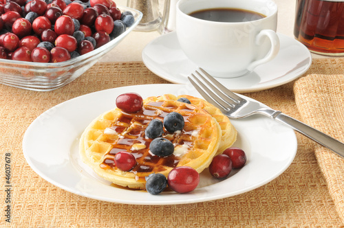 Waffles with blueberries and cranberries