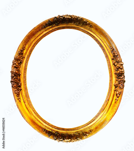 oval gilded frame. Isolated over white background