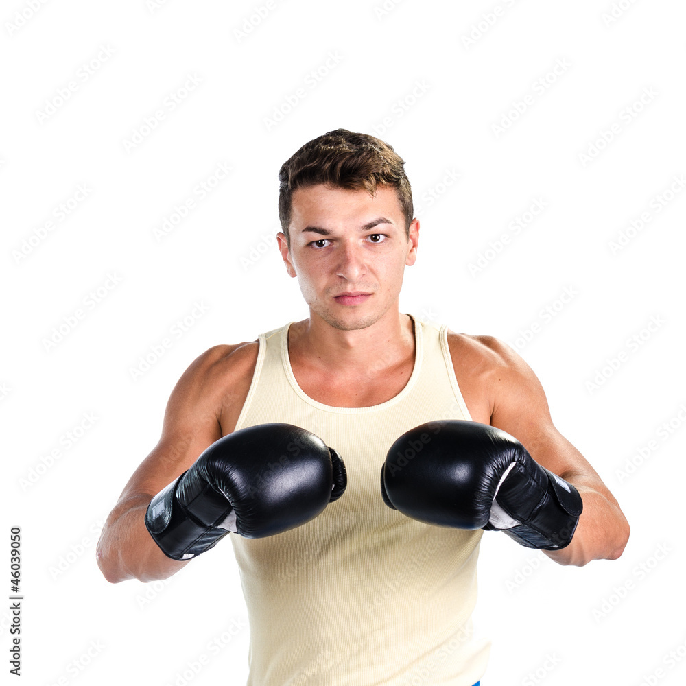Muscular man boxing