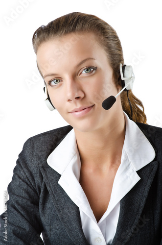 Attractive helpdesk operator on white