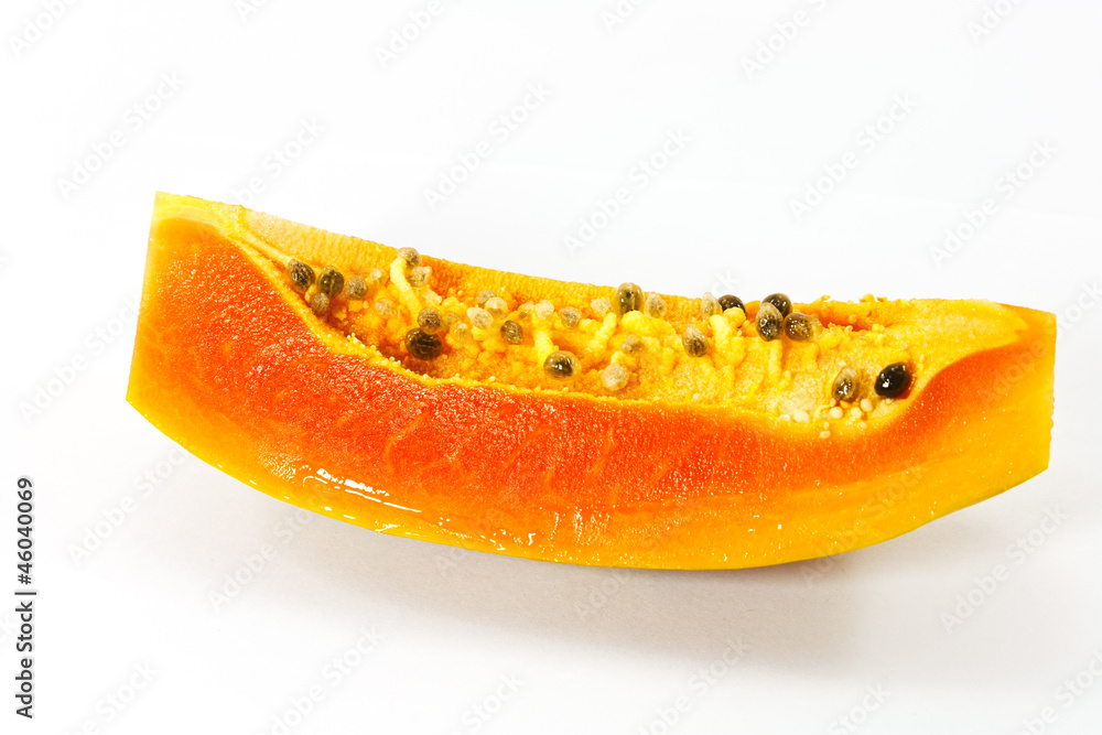 Papaya fruit sliced on white background Papaya fruit sliced on white background