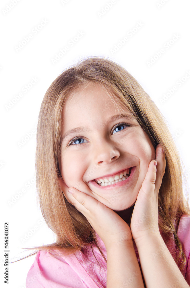 Cute little girl isolated on the white