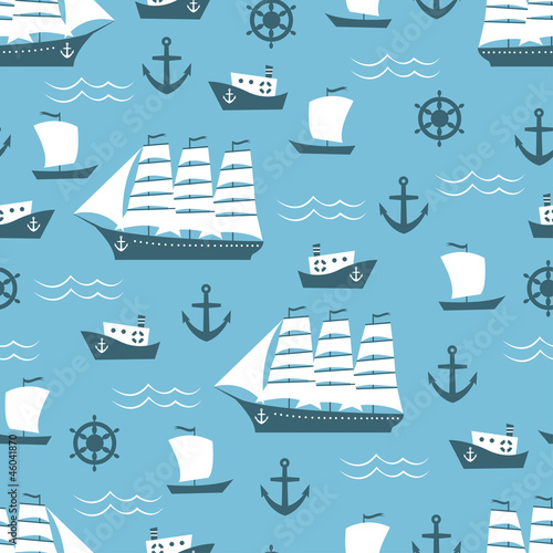 Seamless pattern with sailing ship