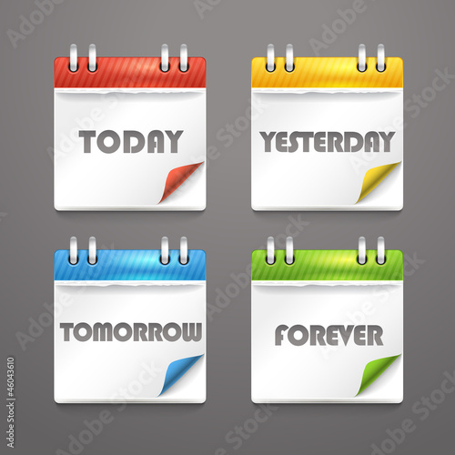 Paper diary icons with bended color corners