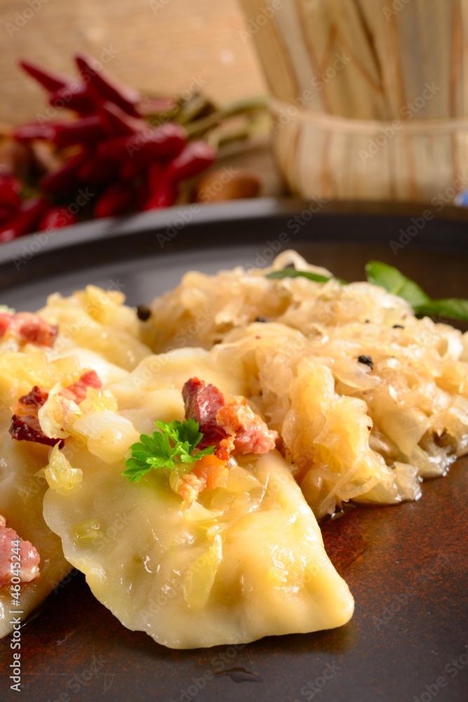 Pierogi.Polish dish pierogi with sauerkraut and mushrooms Pierogi.Polish dish pierogi with sauerkraut and mushrooms