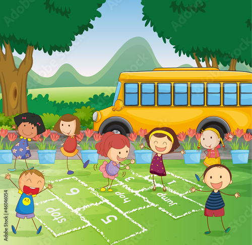 kids and a schoolbus