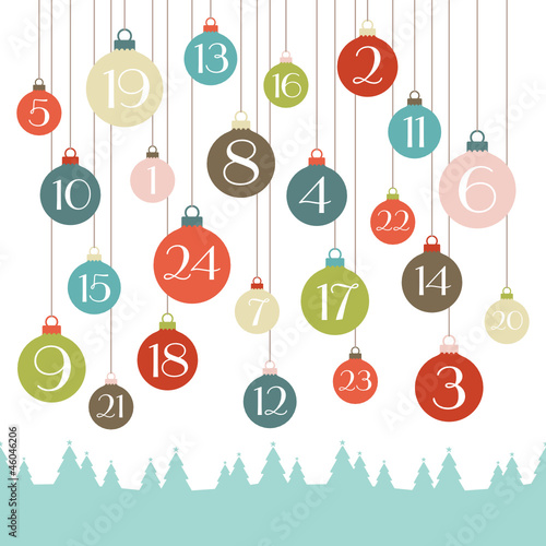 Retro Advent Calendar Hanging Christmas Balls