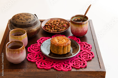 Chinese Moon Cake with rose tea.