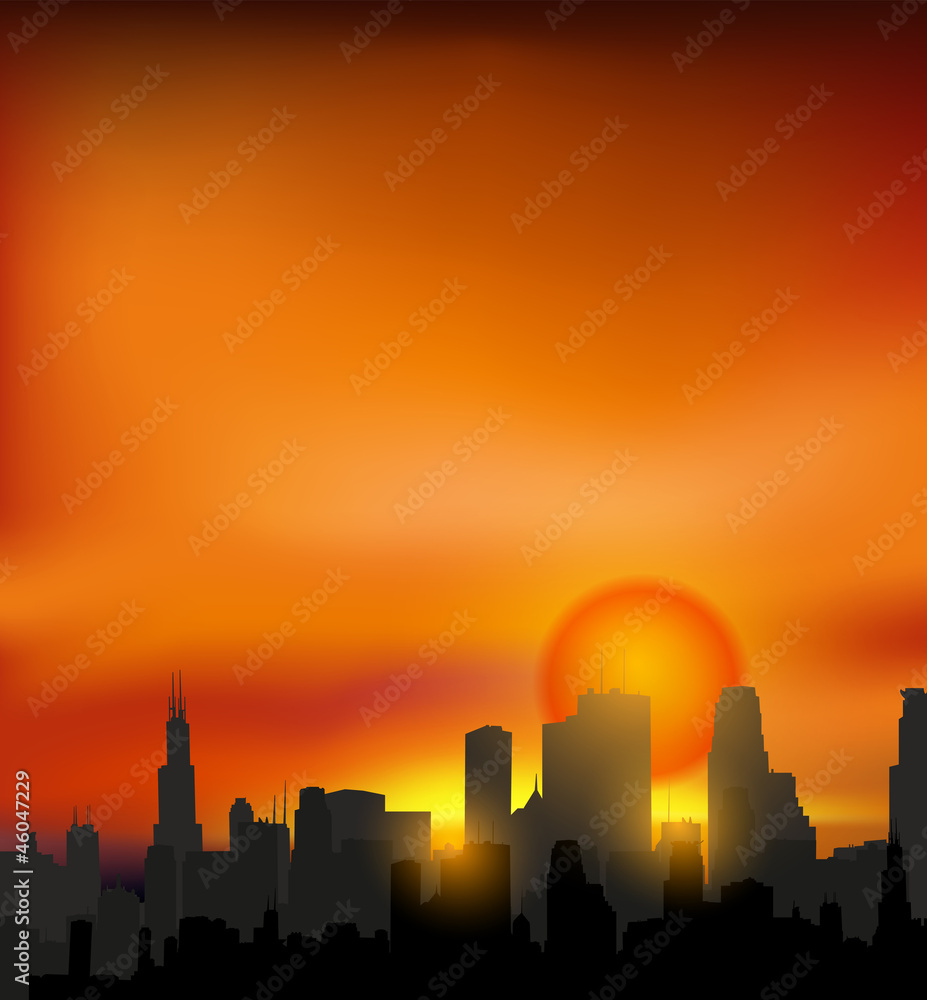 City in sunset illustration