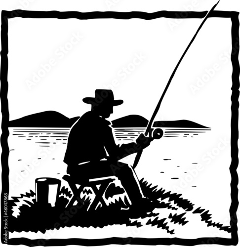 Angler with fishing rod, fishing waterside