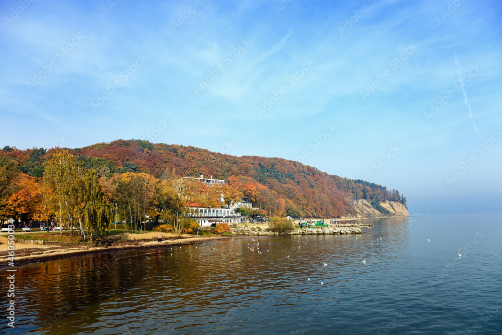 The view from the pier to the cliff in Orlowo, Poland.