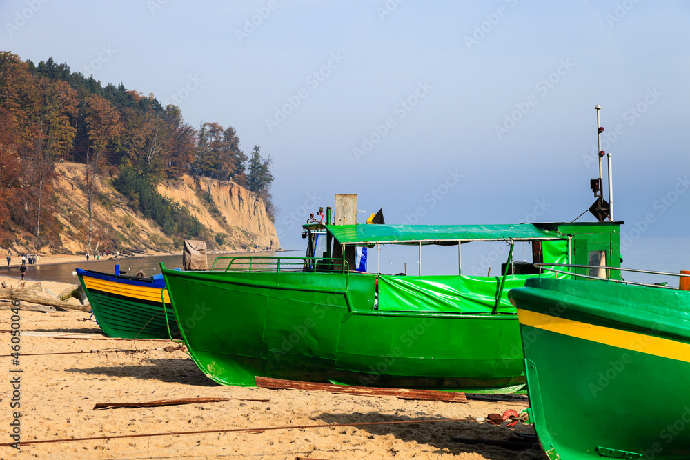 Fototapeta premium Fishing boats on the beach in Orlowo, Poland.