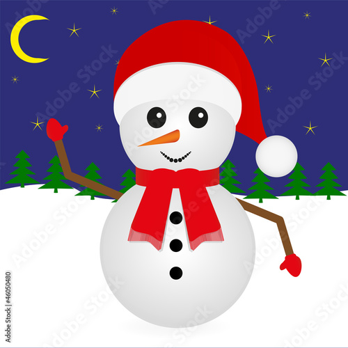 snowman in a forest at night