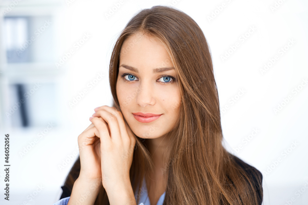portrait of cute young business woman in office portrait of cute young business woman in office