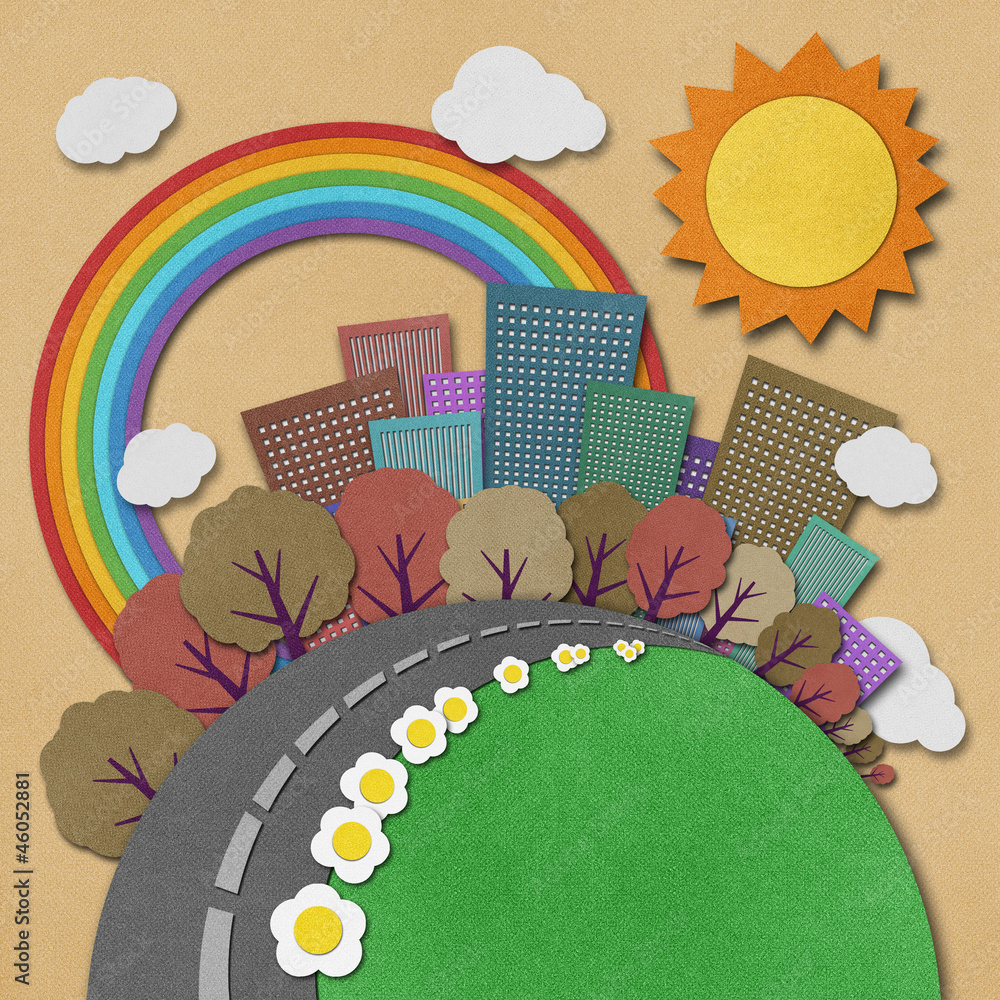 Obraz premium City view recycled paper background.