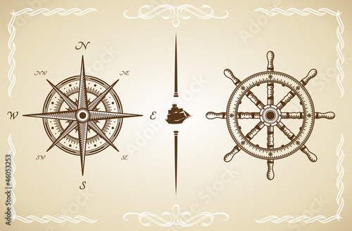 Vector Vintage Compass and Rudder