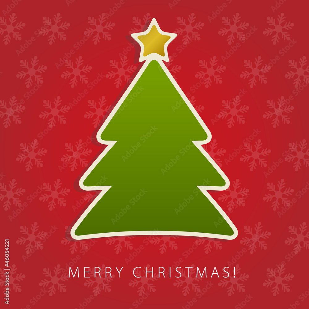 Merry Christmas with Tree, snow and red background Merry Christmas with Tree, snow and red background