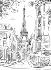 Fototapete Abbildung Paris Lebhafte Pariser Strasse Illustration  © ZoomTeam