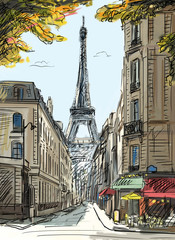 Fototapete Abbildung Paris Illustrierte Gasse im alten Paris  © ZoomTeam