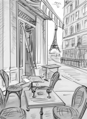 Fototapete Abbildung Paris Skizzierte Pariser Strasse mit Flair  © ZoomTeam