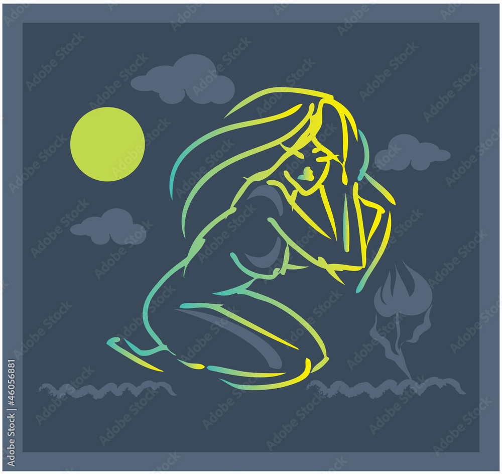 Nature symbol nude woman with long hair and with flower nature b Nature symbol nude woman with long hair and with flower nature b