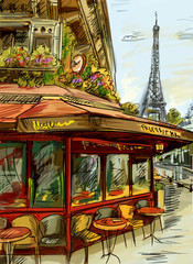 Fototapete Abbildung Paris Pariser Altstadt im Illustrationsstil  © ZoomTeam