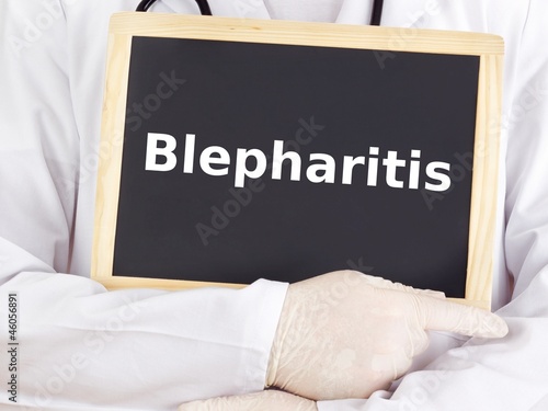 Canvas Print Doctor shows information on blackboard: blepharitis