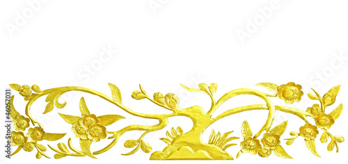 Golden tree wood carving on white background, clipping path