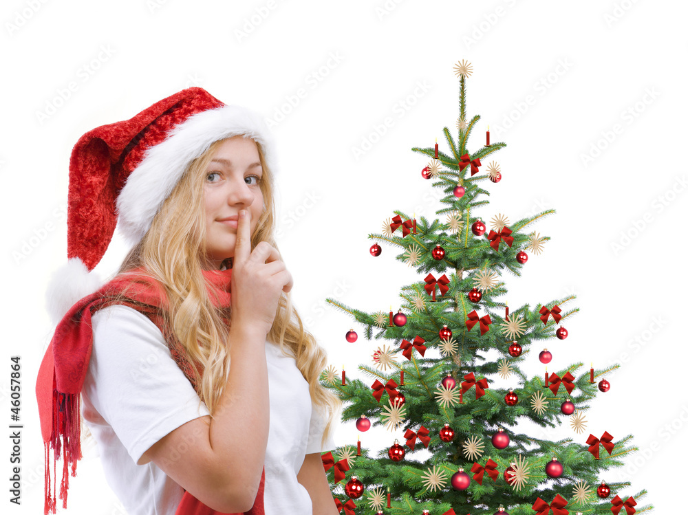 Mädchen vor Christbaum Mädchen vor Christbaum