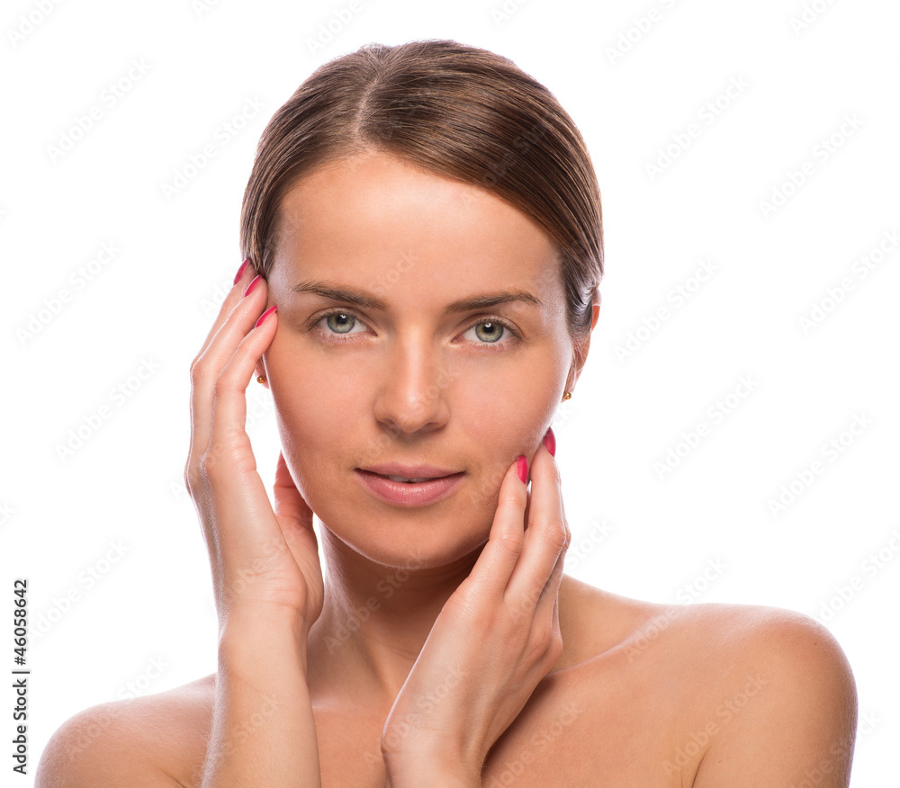 portret of attractive young woman on white portret of attractive young woman on white