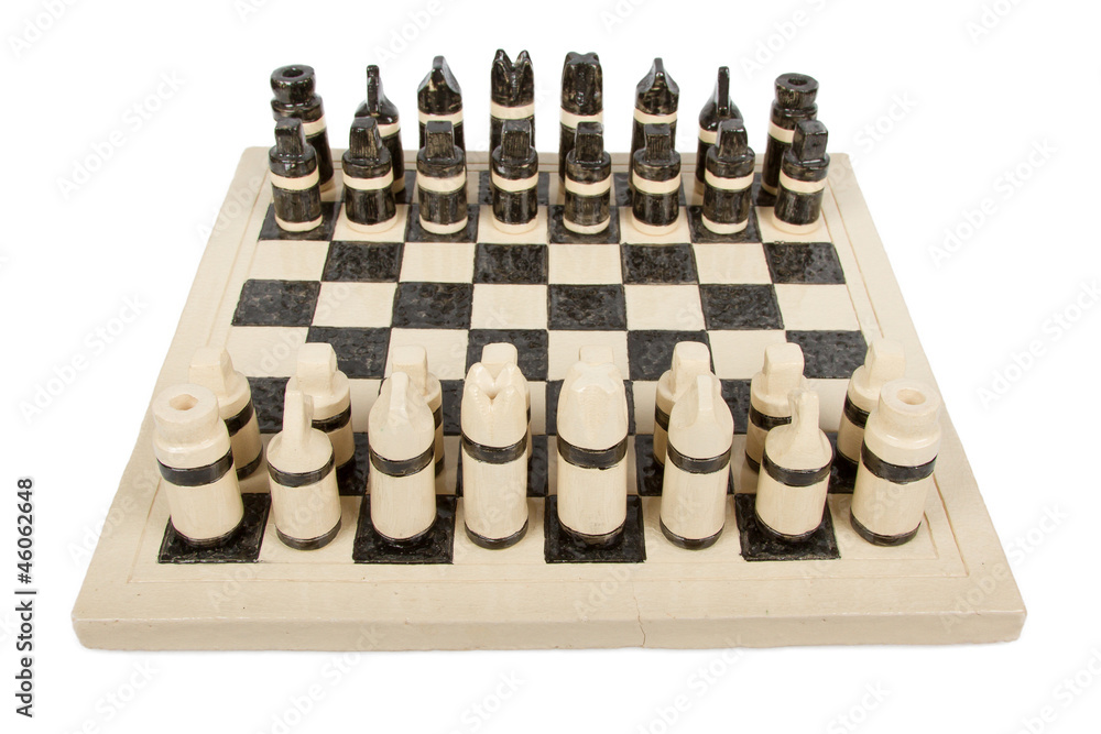 Unique handmade chess set (pottery), isolated Unique handmade chess set (pottery), isolated