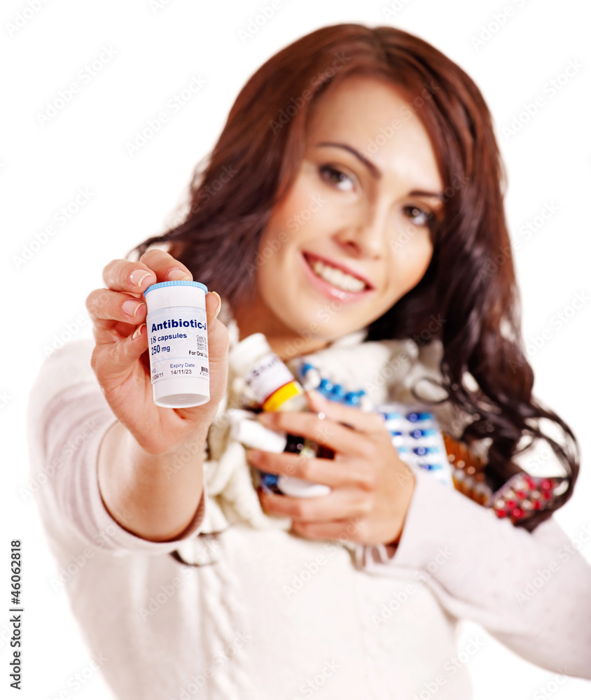 Woman having pills and tablets. Woman having pills and tablets.